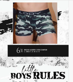 LM631-MARCA: LODY KIDS | BÓXER NIÑO ALGODÓN/LYCRA ESTAMPADO CAMUFLADO