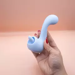 Vibrador Estimulador Dino Com Língua Licker Ponto G e Clitóris Azul Recarregável