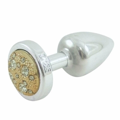 Plug Anal em ABS Cromado com Pedra Cravejada em Strass Dourada- Plug LESS HARD