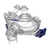 Mascarilla CPAP Mirage Liberty N de ResMed, vista en ángulo derecho, mostrando solo la máscara, con clips de color azul marino. Este producto se utiliza para el tratamiento de la apnea obstructiva del sueño. Sobre fondo blanco.