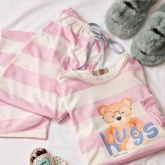 Pijama listrado rosa urso