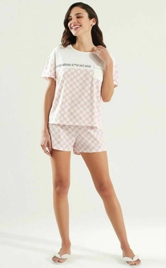 Pijama xadrez rosa claro - comprar online