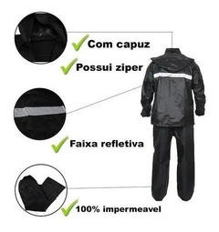 Capa Chuva Moto Impermeável Nylon Jaqueta Com Capuz + Calça - comprar online