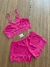 Baby Doll keli em Liganete com Detalhes em Renda - Pink