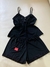 Baby Doll Nina em Liganete com Detalhes em Renda - Preto