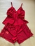 Baby Doll Mila em Liganete com Detalhes em Renda - Vermelho