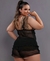 Baby Doll Sensual em Tule e Renda -Preto com Dourado en internet