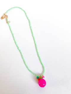 Image of Necklace With Pink Ruby Pendant And Natural Neon Green Crystals