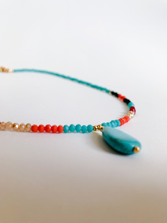 Necklace With Turquoise Drop Pendant And Natural Crystals - online store