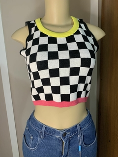 Cropped Feminino Quadriculado Tricô - comprar online