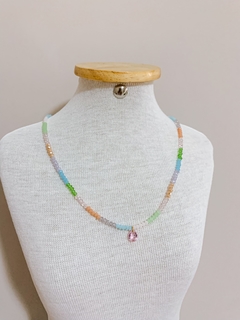 Necklace With Zirconia Drop Pendant And Natural Crystals - online store