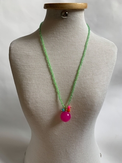 Necklace With Pink Ruby Pendant And Natural Neon Green Crystals - online store