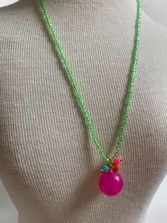 Necklace With Pink Ruby Pendant And Natural Neon Green Crystals on internet