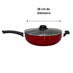 Frigideira Panela Grande Wok Antiaderente 28 Cm Grande Com Tampa De Vidro Vermelho Pintinha - Lojas de Panelas | Alumdill