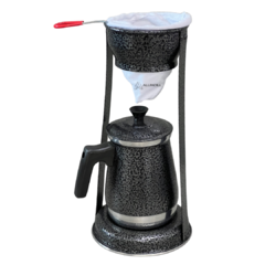 Mancebo Pop com Bule Mariquinha Coador De Café Retro Em Alumínio Suporte Preto Craqueado