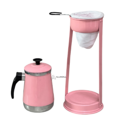 Mancebo Pop com Bule Mariquinha Coador De Café Retro Em Alumínio Suporte Rosa Liso Bebê