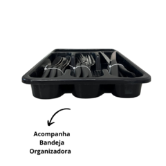 Jogo de Talheres Faqueiro Inox 25 Peças com Porta Talher Bandeja Organizador Preto - comprar online