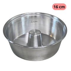 Forma de Bolo Pudim Quidim Pao Redonda Assadeira Pequena Para Padaria 16 cm Aluminio Polido com Cone Furo Tubo