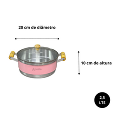 Jogo de Panela Conjunto Kit Cacarola Reforçado com 5 unidades Alça de Madeira com Tampa de Vidro Rosa Liso - loja online