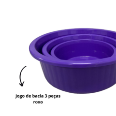 Imagem do Jogo de Bacia 3 Peças Plastico Redonda Multiuso Roxo Canelada