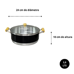 Imagem do Jogo de Panela Conjunto Kit Cacarola Reforçado com 5 unidades Alça de Madeira com Tampa de Vidro Preto Liso