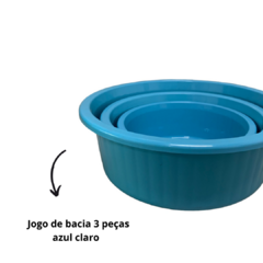 Jogo de Bacia 3 Peças Plastico Redonda Multiuso Azul Claro Canelada - comprar online