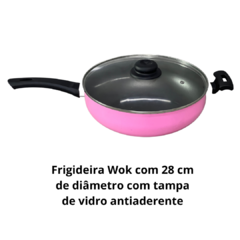 Frigideira Panela Grande Wok Antiaderente 28 Cm Grande Com Tampa De Vidro Rosa Liso - comprar online