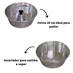 Banho Maria Panela a Vapor 3 Em 1 Forma Pudim Aluminio Collor Preto Craqueado Tampa de Vidro - comprar online