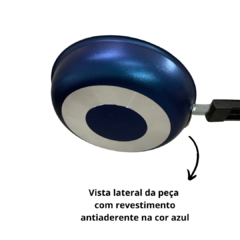 Imagem do Frigideira Para 1 Ovo Frita Ovo Alumínio Antiaderente Teflon 13 Cm Azul com Preto Cabo de Baquelite