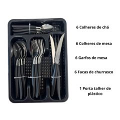 Jogo de Talheres Faqueiro Inox 25 Peças com Porta Talher Bandeja Organizador Preto na internet