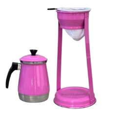 Mancebo Pop com Bule Mariquinha Coador De Café Retro Em Alumínio Suporte Rosa Pink - Lojas de Panelas | Alumdill