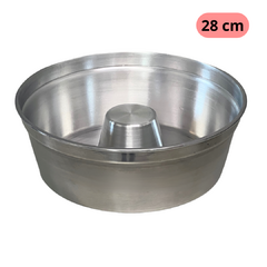 Forma de Bolo Pudim Quidim Pao Redonda Assadeira Grande Para Padaria 28 cm Aluminio Polido com Cone Furo Tubo