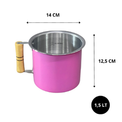 Jogo Kit Conjunto de Leiteira Fervedor Canecao Copo Extra Beira 3 peças em Aluminio Cabo de Madeira Rosa Pink - loja online