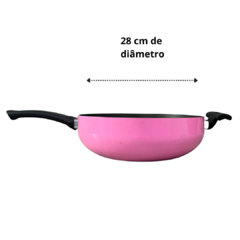 Frigideira Panela Grande Wok Antiaderente 28 Cm Grande Com Tampa De Vidro Rosa Liso na internet