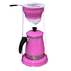 Mancebo Pop com Bule Mariquinha Coador De Café Retro Em Alumínio Suporte Rosa Pink - comprar online