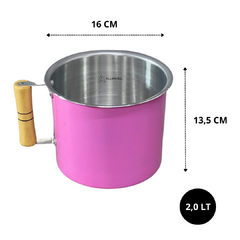 Imagem do Jogo Kit Conjunto de Leiteira Fervedor Canecao Copo Extra Beira 3 peças em Aluminio Cabo de Madeira Rosa Pink