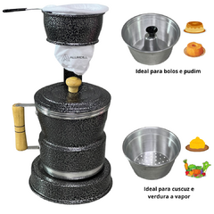 Mancebo com Copo Canecao Coador De Café Multiuso Mariquinha Em Alumínio Bolo Pudim Preto - comprar online