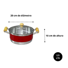 Jogo de Panela Conjunto Kit Cacarola Reforçado com 5 unidades Alça de Madeira com Tampa de Vidro Vermelho - loja online