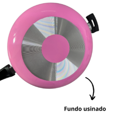 Frigideira Panela Grande Wok Antiaderente 28 Cm Grande Com Tampa De Vidro Rosa Liso - comprar online