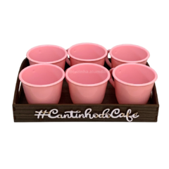 Cantinho do Café Bandeja com 6 Xicaras em Acrilico Rosa Chá Kit Conjunto Jogo