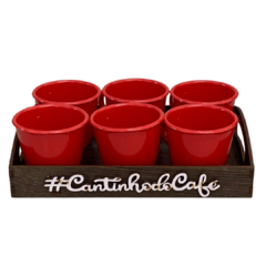 Cantinho do Café Bandeja com 6 Xicaras em Acrilico Vermelho Chá Kit Conjunto Jogo