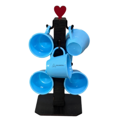 Suporte Mancebo Cantinho do Café Cabideiro Pedestal Kit Conjunto Madeira Jogo com 6 Xícaras em Acrilico Plastico Azul - loja online