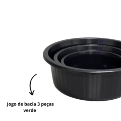 Jogo de Bacia 3 Peças Plastico Redonda Multiuso Preto Canelada