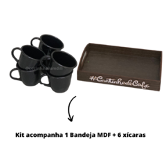 Imagem do Cantinho do Café Bandeja com 6 Xicaras em Acrilico Preto Chá Kit Conjunto Jogo