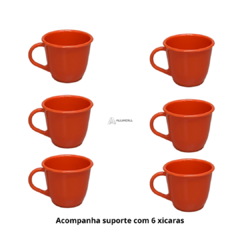 Suporte Mancebo Cantinho do Café Cabideiro Pedestal Kit Conjunto Madeira Jogo com 6 Xícaras em Acrilico Plastico Laranja - Lojas de Panelas | Alumdill