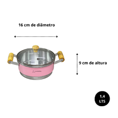 Jogo de Panela Conjunto Kit Cacarola Reforçado com 5 unidades Alça de Madeira com Tampa de Vidro Rosa Liso na internet