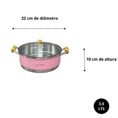 Imagem do Jogo de Panela Conjunto Kit Cacarola Reforçado com 5 unidades Alça de Madeira com Tampa de Vidro Rosa Liso