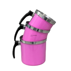 Imagem do Jogo Kit Conjunto de Leiteira Fervedor Canecao Copo Extra Reforçado 3 peças em Aluminio Cabo de Baquelite Rosa Pink