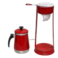 Mancebo Pop com Bule Mariquinha Coador De Café Retro Em Alumínio Suporte Vermelho Pintinha - comprar online