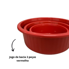 Imagem do Jogo de Bacia 3 Peças Plastico Redonda Multiuso Vermelho Canelada